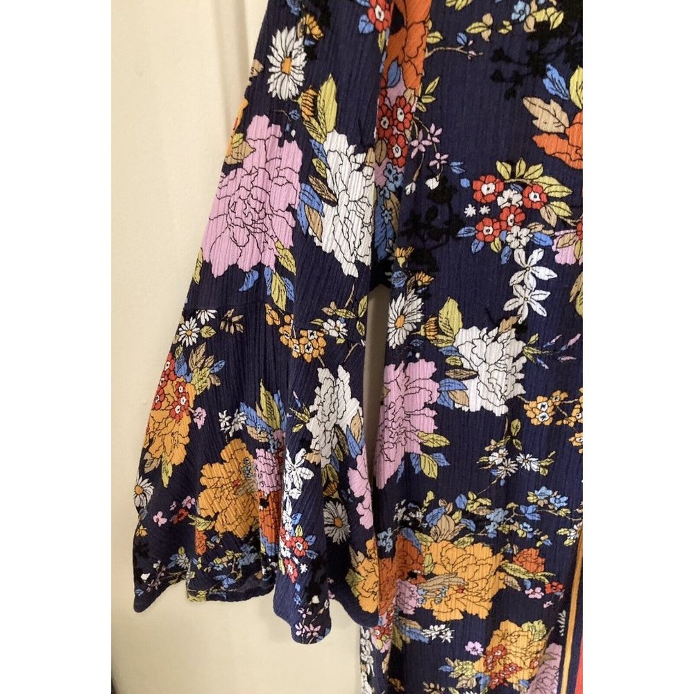 Studio Woman Size 1X Colorful Peasant Bohemian Boho Blouse Tunic Top Floral Blue - Picture 5 of 6